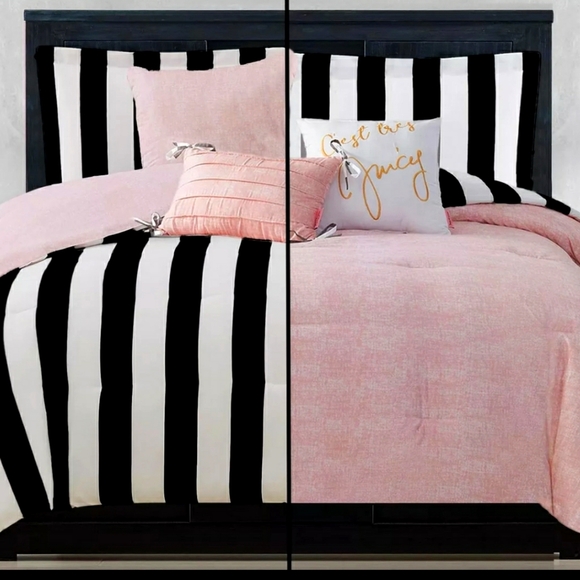 Juicy Couture Stripe Reversible Bedding Set - 6 Piece Queen or King Size - Picture 1 of 16